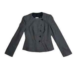 ARMANI COLLEZIONI XS/S Grey Wool-Silk Micro-Check Asymmetric Peplum Blazer